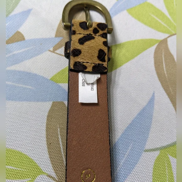 J. Crew Calf Hair Leather Belt, Brass Buckle, Animal Print, Sz Med, Unisex, NWOT - Picture 3 of 9